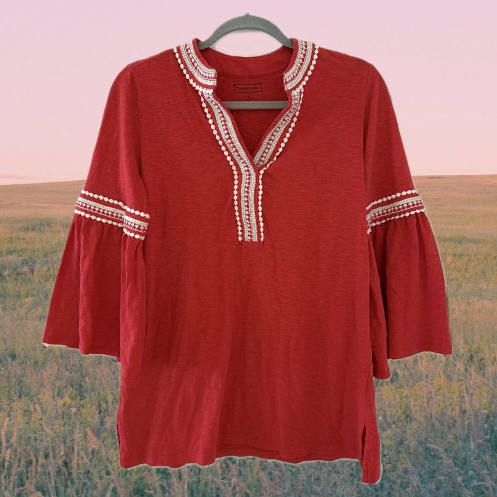 Boho Red Bell Sleeve Top